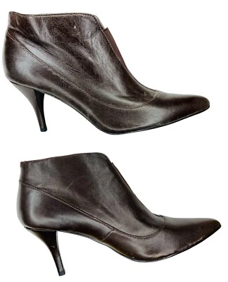 Colin Stuart Brown Leather Split Toe Heeled Booties Size 7.5 - Image 1 of 4