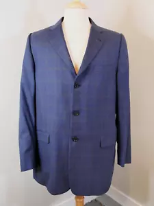 Burberry London Bond Street Wool Sport Coat Size 44L Blue Windowpane 3 Button - Picture 1 of 12