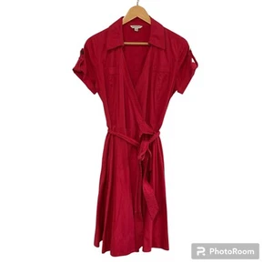 Banana Republic Pink Midi Short Sleeve Collared Wrap Dress Size 10 Belted - Picture 1 of 10