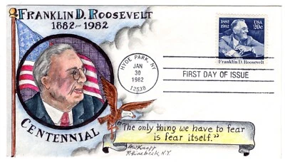 #1950 Franklin D. Roosevelt Dorothy Knapp Hand Painted Cachet 1982 FDC - Image 1 of 2