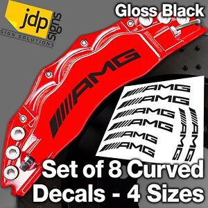 8 x AMG Brake Caliper Decal Permanent Vinyl Stickers - Curved Design - Black