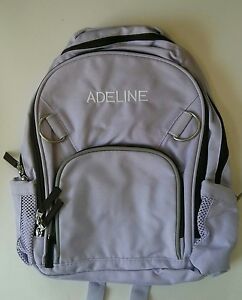 Pottery Barn Kids Small Fairfax Lavender Brown Backpack with name ADELINE New!
