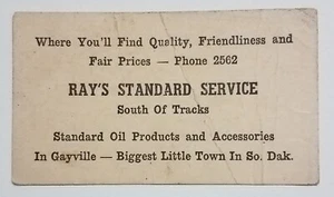 Tarjeta de visita Ray's Standard Service Oil Gayville South Dakota arriesgada años 50-60 - Imagen 1 de 2