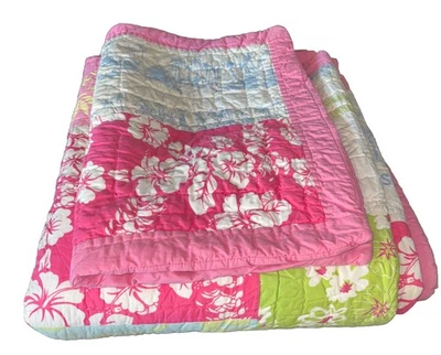 Pottery Barn Kids Beach Hawaiian Surf Patchwork Floral Tara Block Twin Quilt Set - Image 1 of 4