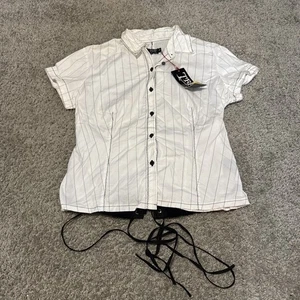 Vintage Tripp NYC White Black Button Up Blouse Corset Back Rave Goth Emo XXL - Picture 1 of 9