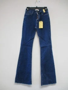 Vibrant Jeans Juniors 5 Blue Bootcut Solid Denim Stretch Button 26x32 EP5101 - Picture 1 of 11