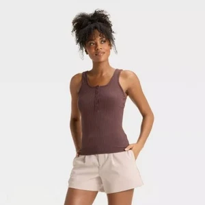 Women's Henley Tank Top - A New Day XL Brown - Picture 1 of 2