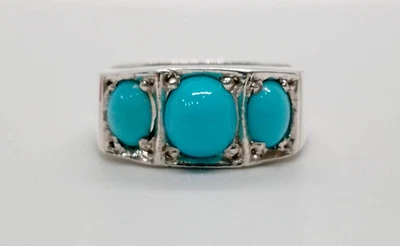 Anello unisex in argento sterling 925 con tre pietre preziose turchesi... - Immagine 1 di 4