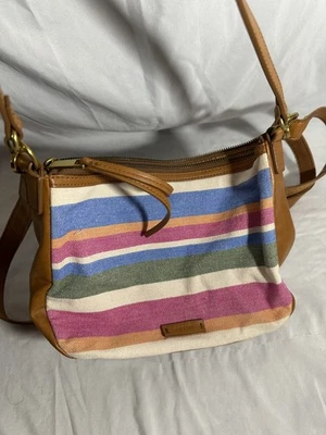 Bolso de Mano Fossil Skylar Multi Rayas Tela Cuero Bolso de Hombro Cartera Bandolera Foto 1 de 4