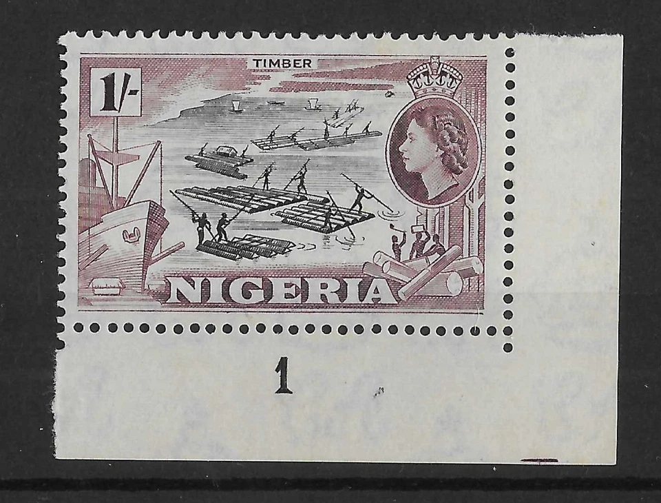 Nigeria 1953 QEII 1/- Madera SG76 MNH Placa 1 Foto 1 de 1