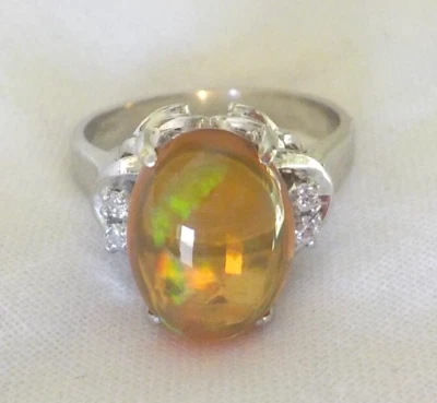 Solid Platinum Rare Orange Fire Opal Diamond Ring - 7.10 gms, Sz 6.25, 3.12 ctw - Image 1 of 4