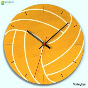 Wooden Wall Clock Sports Balls Printing Watch Bedroom Room Quartz Needle Modern - Picture 1 of 15