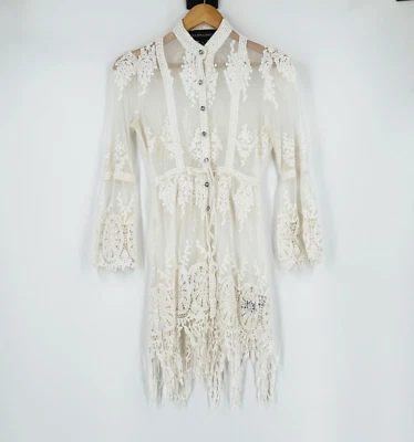 Женская прозрачная кружевная туника Colleen Lopez топ белый XS Fairy Whimsy романтическое богемное - Изображение 1 из 4