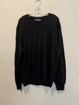 Kenneth Roberts 白金毛衣男式 XL 黑色美利奴羊毛 V 领阅读 — 第 1/4 张图片