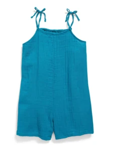 Old Navy Sea Blue Double Weave Tie Shoulder Romper Outfit10 12 Large NEW - Picture 1 of 4