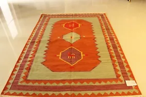 Genuine Hand -Woven Dhurrie Kilim100% Wool Pile 5.6 X8.0 Ft 75% OFF GREAT DEAL - Picture 1 of 9