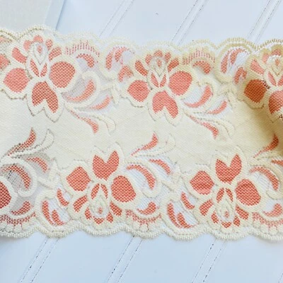 Borde de encaje floral blanco y rosa elástico mantequilla/costura/lencería/artesanía/5,5" de ancho Foto 1 de 4