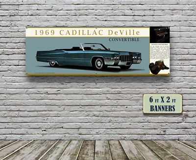 1969 Cadillac Dealer Garage Banner Convertible Coupe De Ville Caddy - Image 1 of 2