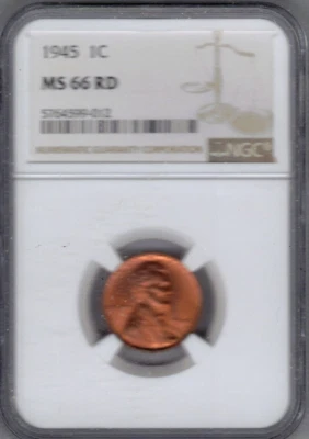 1945 Lincoln Cent graded MS 66 RED by NGC. PLEASE SEE THE SCAN  stk 012 - Image 1 of 2