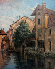 Vintage Gemälde von Johannès SON (1859-1942) Stadtansicht Landschaft