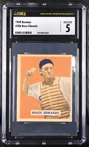 1949 Bowman #206 Bruce Edwards Brooklyn Dodgers - Hi # - CSG 5 Ex - Picture 1 of 2