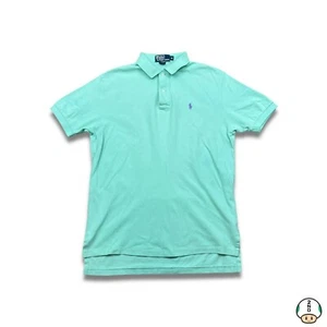 Vintage 90s Polo Ralph Lauren Shirt Mens Medium Teal Pony Cotton Casual Preppy - Picture 1 of 6