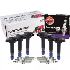 Hitachi 6 Ignition Coils & NGK 6 Ruthenium HX Spark Plugs Kit For Acura Honda V6 - Picture 1 of 1