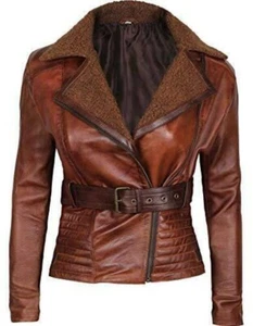 Women's Tan Brown Genuine Lambskin Soft Leather Motorcycle Slim fit Biker Jacket - Picture 1 of 4