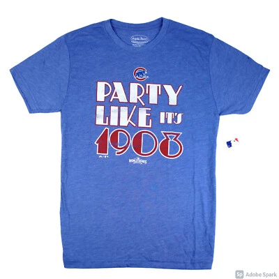 NEW Chicago Cubs Majestic Threads 2016 World Series Vintage Party T-shirt BLUE - Image 1 of 4