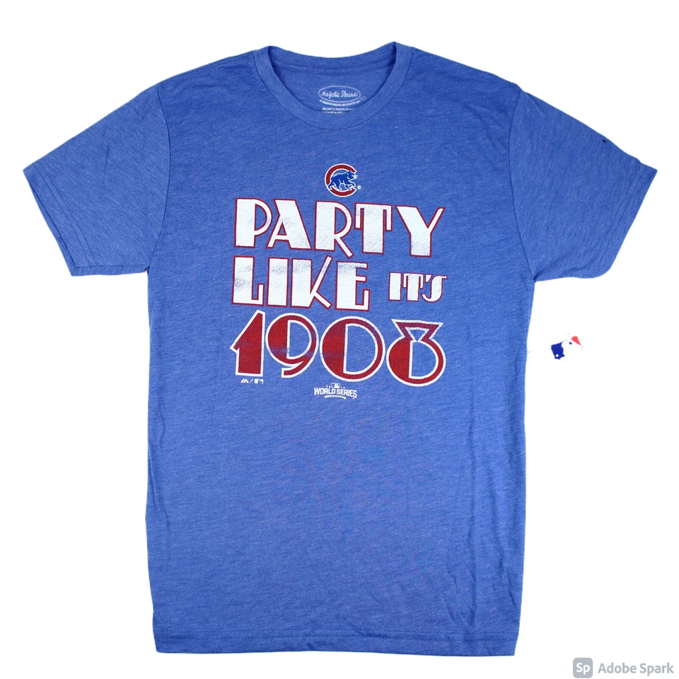 NEW Chicago Cubs Majestic Threads 2016 World Series Vintage Party T-shirt BLUE - Image 1 of 4