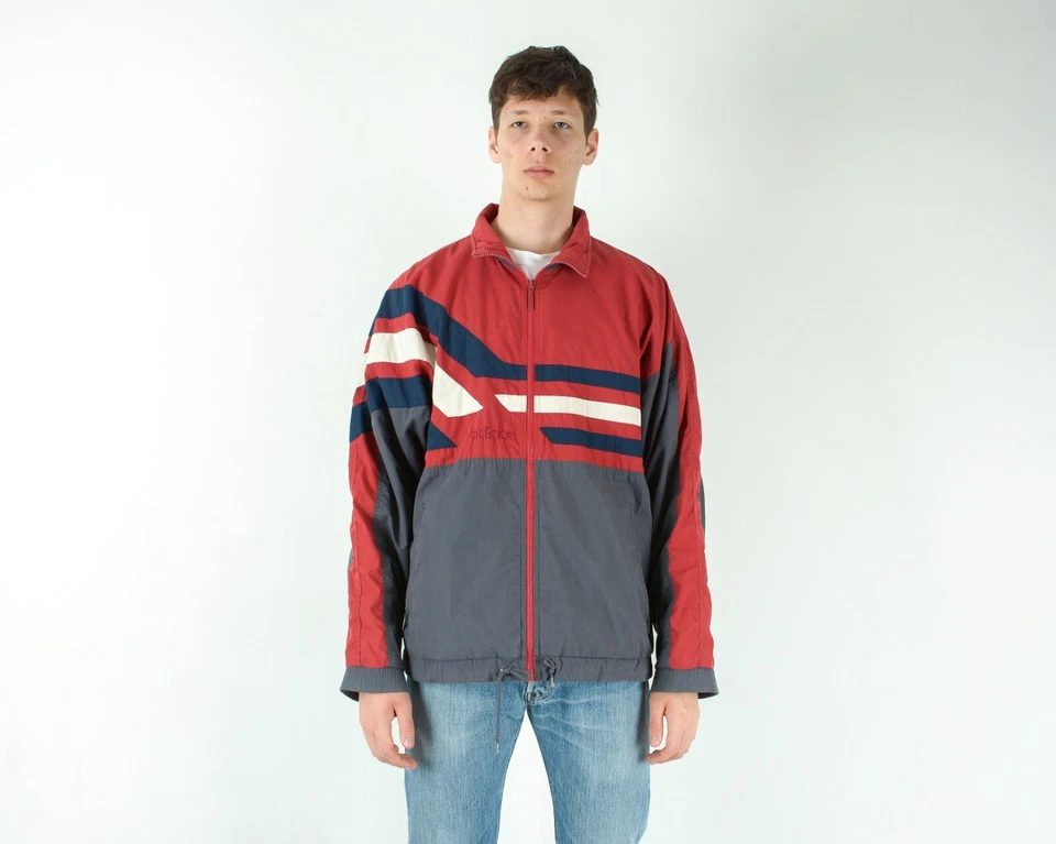 Adidas 1990s Hommes L Rétro Survêtement Pull Veste Sport Fermeture Éclair Rouge - Photo 1/4