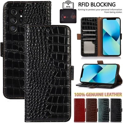 Genuine Leather Cover For Samsung Galaxy S24 S23 S22 S21 Phone Wallet Flip Case - Image 1 of 4