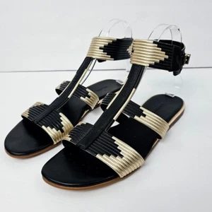 Sandalias Gianni Bini para mujer de cuero negro dorado gladiador con correa al tobillo talla 7,5 M - Imagen 1 de 11