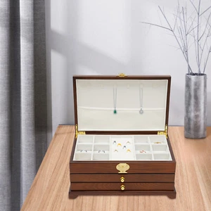 Caja de almacenamiento de joyas de madera grande organizadora de 3 capas gabinete de 2 cajones - Imagen 1 de 40