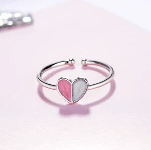 Adorable Tiny Silver Pink Shell Love Heart White Gold GP Adjustable Ring - Picture 1 of 3