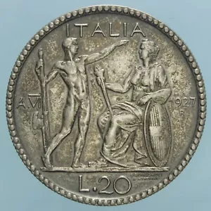 VITTORIO EMANUELE III° 20 LIRE 1927 A.VI LITTORE SILVER COIN SILVER BB - Picture 1 of 2