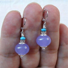 10MM Lavender Jade Turquoise Gemstone Earrings 18k Hook Charming Gift For Her