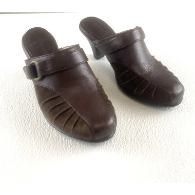 Softspots Cottagecore Women 6M Brown Suede Leather Mules Ruched Detailing Buckle - Image 1 of 4