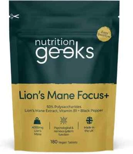 Nutrition Geeks Lions Mane 4000mg with B1 & Black Pepper, 180 Tabs, Brain Focus - Picture 1 of 6