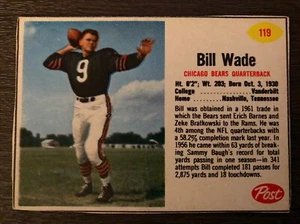 1962 Post Football #119 Bill Wade, Chicago Bears - Picture 1 of 2