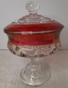 Kolonie Glas frühe amerikanische Krone & Daumenabdruck Muster Rubin Nr.7293 Schale & Deckel - Bild 1 von 8