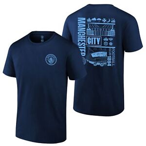 Manchester City Licensed Soccer T-Shirt Cotton Tee - 2 Sides Print Navy
