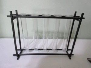 1990s Test Tube Black Metal 6 Vase  Bud  or Root Starting Vases - Picture 1 of 4