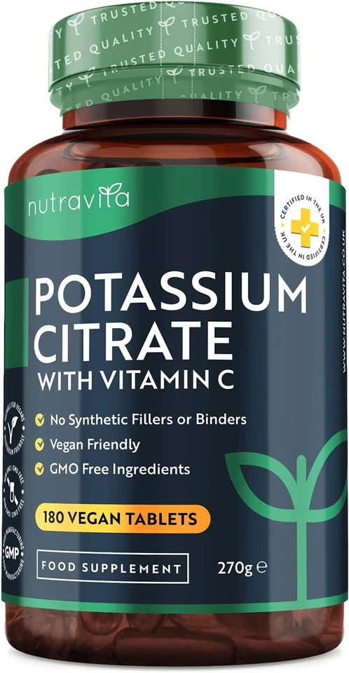 Potassium Citrate w/ Vit C - 180 Vegan Tablets - Muscles, Nerves, Electrolytes - Image 1 of 4