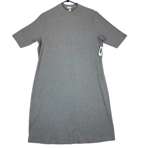 Old Navy Kurzarm Kleid gerippt hoher Stehkragen grau Größe 1X Plus neu mit Etikett - Bild 1 von 18