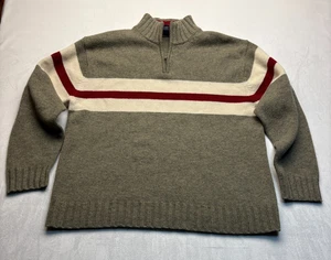 Vintage GAP Grandpa Thick Sweater Brown Striped 100% Lambswool 1/4 Zip   XL - Picture 1 of 4