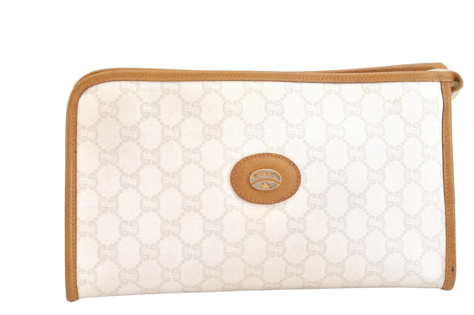 Auténtico Bolso de Mano GUCCI GG Plus Bolso sin asas Cartera PVC Cuero Blanco Chatarra 4767N Foto 1 de 4