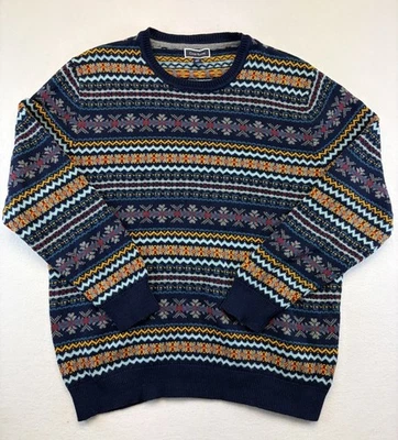 Club Room Men’s Sweater XXL Grandpacore Fair isle Navy Winter Holiday Cotton - Image 1 of 4