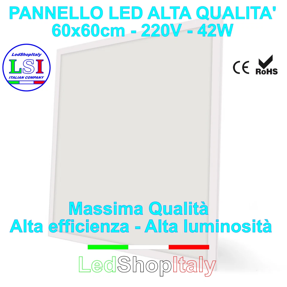 PANNELLO LED 42W MOLTO LUMINOSO QUADRATO 60X60CM PLAFONIERA INCASSO ALTA QUALITA - Immagine 1 di 4
