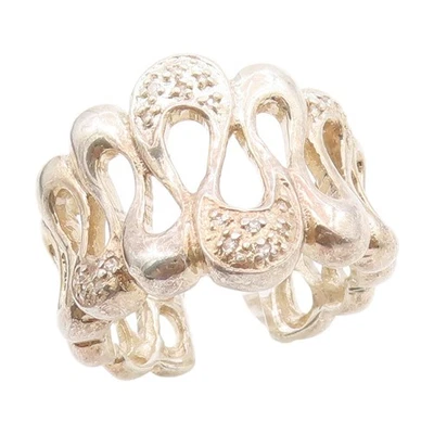 Anillo de plata de ley 925 vintage diamantes reales onda modernista talla 9,5 RG34476 Foto 1 de 4